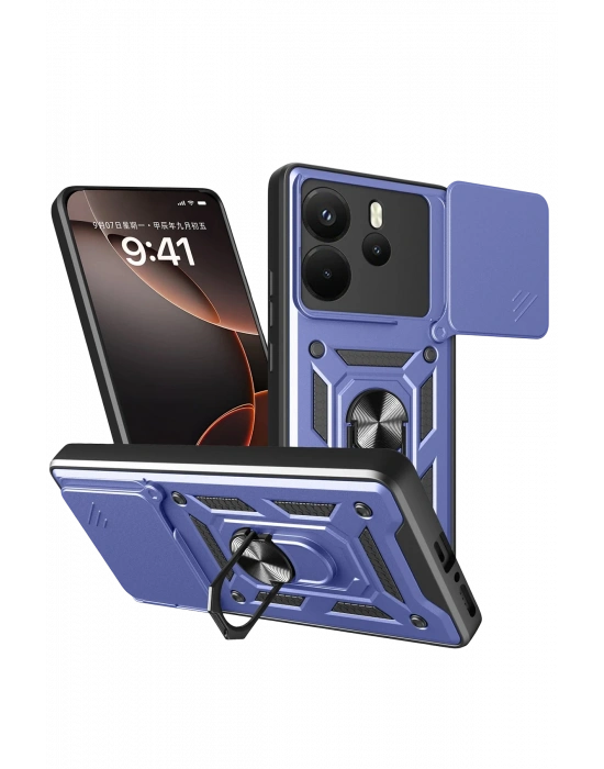 Newface Xiaomi Redmi Note 14 4G Pars Lens Yüzüklü Silikon - Lacivert