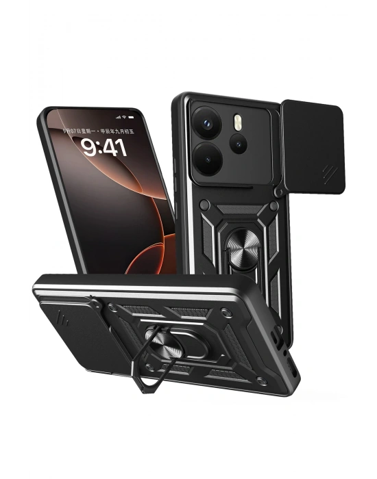 Newface Xiaomi Redmi Note 14 4G Pars Lens Yüzüklü Silikon - Siyah