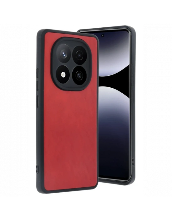 Newface Xiaomi Redmi Note 14 Pro 4G Kılıf Aras Deri Kapak - Kırmızı