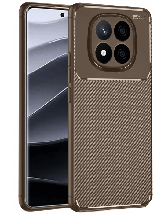 Newface Xiaomi Redmi Note 14 Pro 4G Kılıf Auto Focus Karbon Kapak - Kahverengi