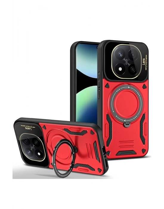 Newface Xiaomi Redmi Note 14 Pro 4G Kılıf Joy Lens Standlı Kapak - Kırmızı