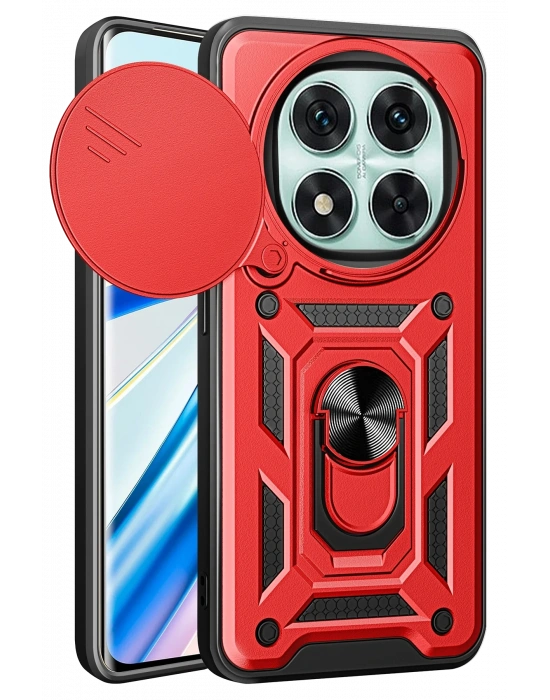 Newface Xiaomi Redmi Note 14 Pro 4G Kılıf Pars Lens Yüzüklü Silikon - Kırmızı