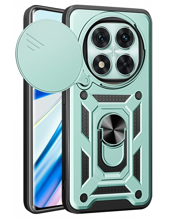 Newface Xiaomi Redmi Note 14 Pro 4G Kılıf Pars Lens Yüzüklü Silikon - Yeşil