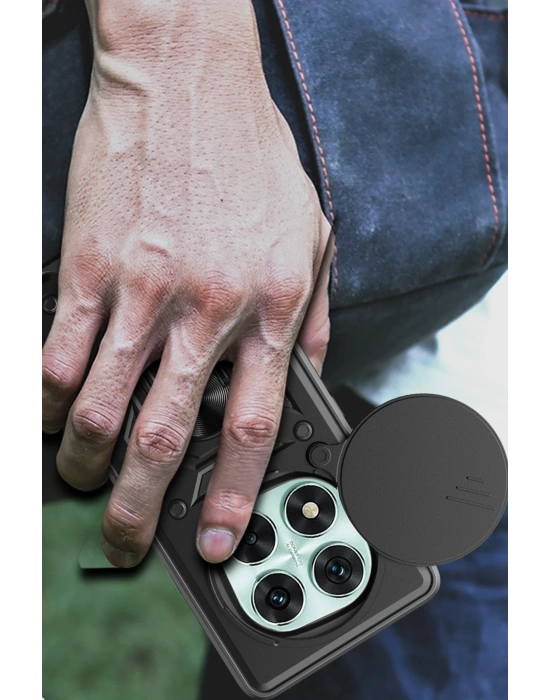 Newface Xiaomi Redmi Note 14 Pro 4G Kılıf Pars Lens Yüzüklü Silikon - Yeşil