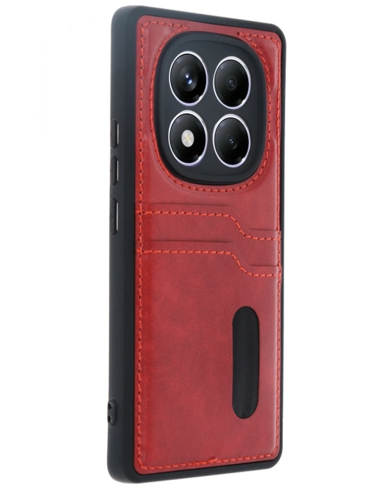 Newface Xiaomi Redmi Note 14 Pro 4G Kılıf Sara Kartvizitli Deri Kılıf - Kırmızı