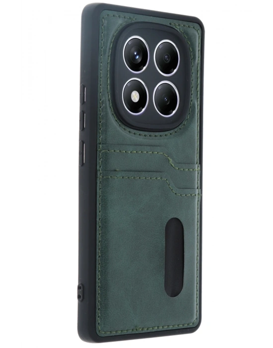 Newface Xiaomi Redmi Note 14 Pro 4G Kılıf Sara Kartvizitli Deri Kılıf - Koyu Yeşil