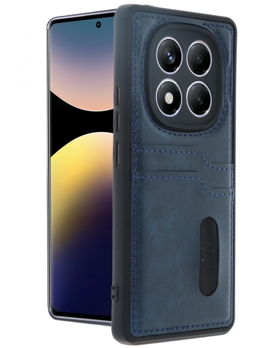 Newface Xiaomi Redmi Note 14 Pro 4G Kılıf Sara Kartvizitli Deri Kılıf - Lacivert
