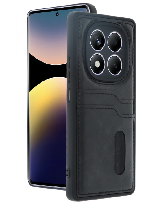 Newface Xiaomi Redmi Note 14 Pro 4G Kılıf Sara Kartvizitli Deri Kılıf - Siyah