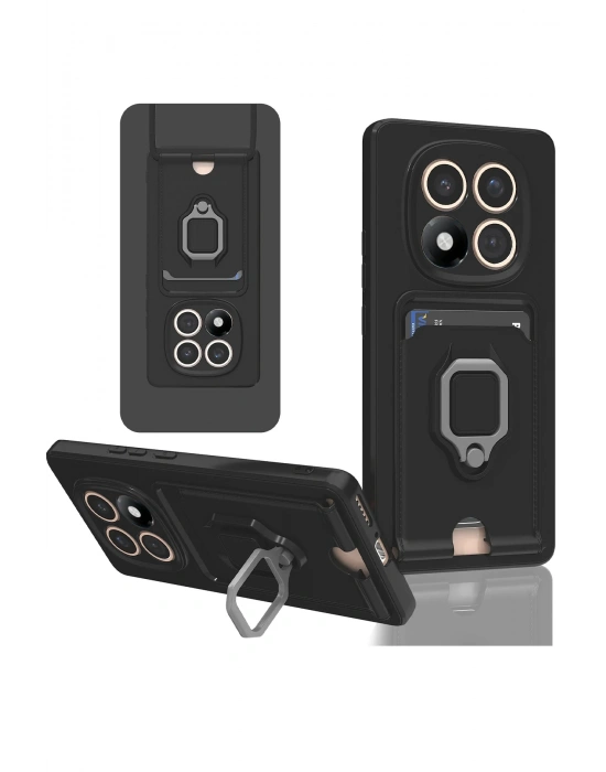 Newface Xiaomi Redmi Note 14 Pro 4G Kılıf Zuma Kartvizitli Yüzüklü Silikon - Siyah