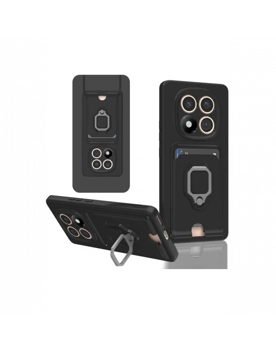 Newface Xiaomi Redmi Note 14 Pro 4G Kılıf Zuma Kartvizitli Yüzüklü Silikon - Siyah