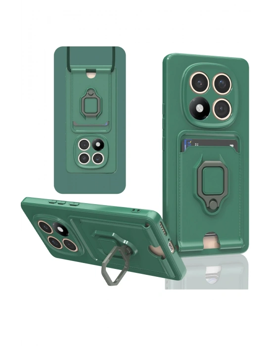 Newface Xiaomi Redmi Note 14 Pro 4G Kılıf Zuma Kartvizitli Yüzüklü Silikon - Yeşil