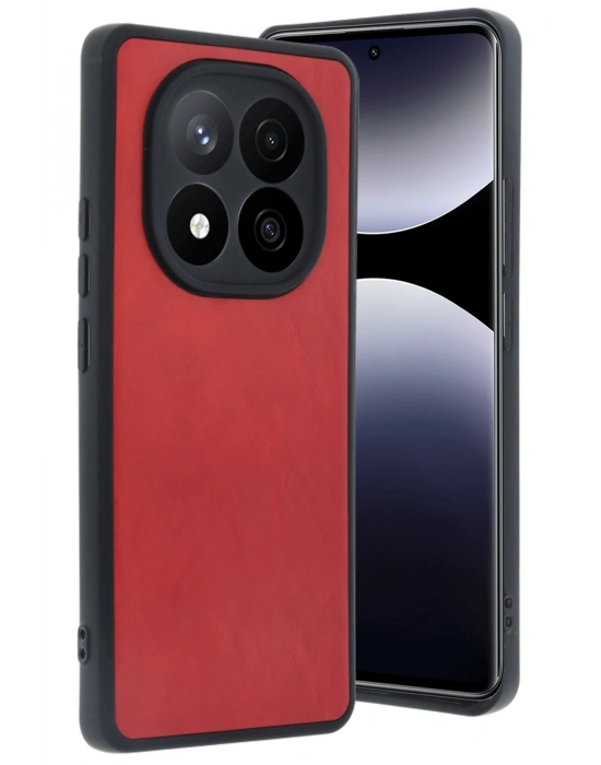 Newface Xiaomi Redmi Note 14 Pro 5G Kılıf Aras Deri Kapak - Kırmızı