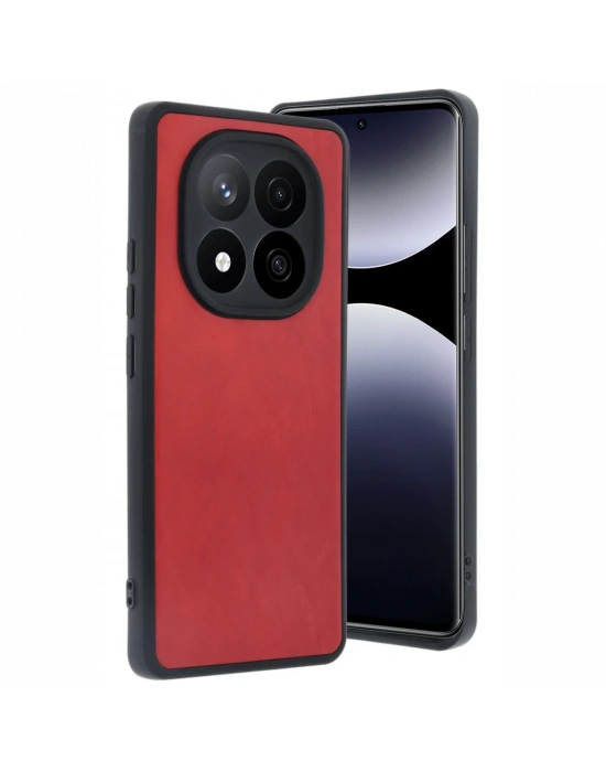 Newface Xiaomi Redmi Note 14 Pro 5G Kılıf Aras Deri Kapak - Kırmızı