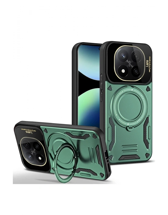 Newface Xiaomi Redmi Note 14 Pro 5G Kılıf Joy Lens Standlı Kapak - Koyu Yeşil