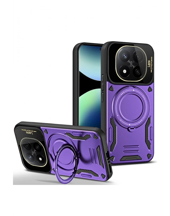 Newface Xiaomi Redmi Note 14 Pro 5G Kılıf Joy Lens Standlı Kapak - Mor