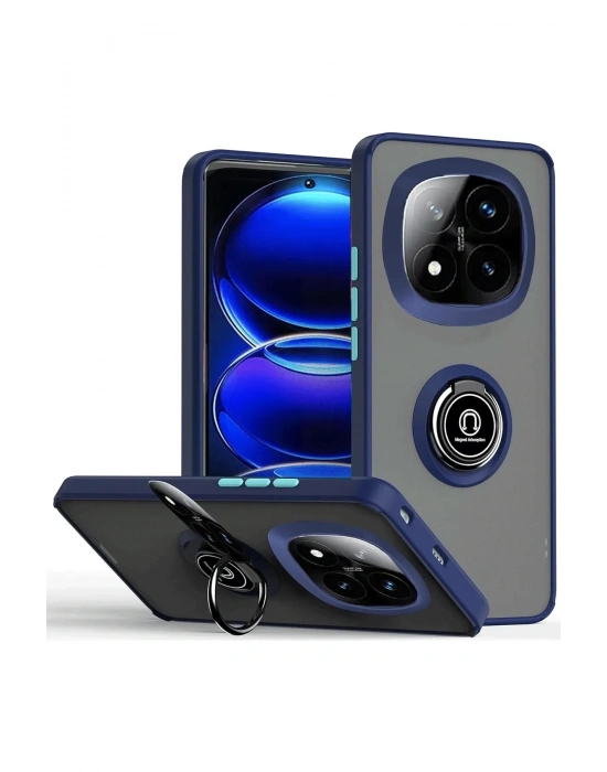 Newface Xiaomi Redmi Note 14 Pro 5G Kılıf Montreal Yüzüklü Silikon Kapak - Lacivert