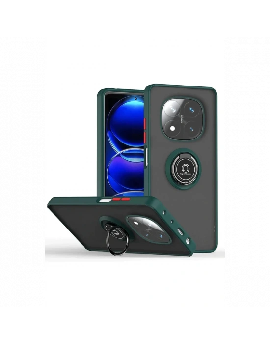 Newface Xiaomi Redmi Note 14 Pro 5G Kılıf Montreal Yüzüklü Silikon Kapak - Yeşil