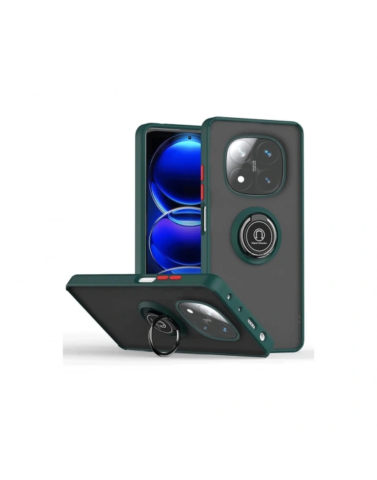 Newface Xiaomi Redmi Note 14 Pro 5G Kılıf Montreal Yüzüklü Silikon Kapak - Yeşil