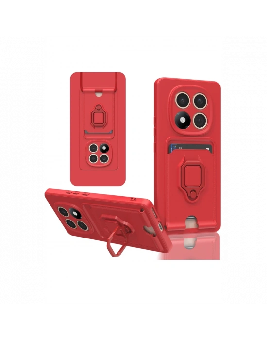 Newface Xiaomi Redmi Note 14 Pro 5G Kılıf Zuma Kartvizitli Yüzüklü Silikon - Kırmızı