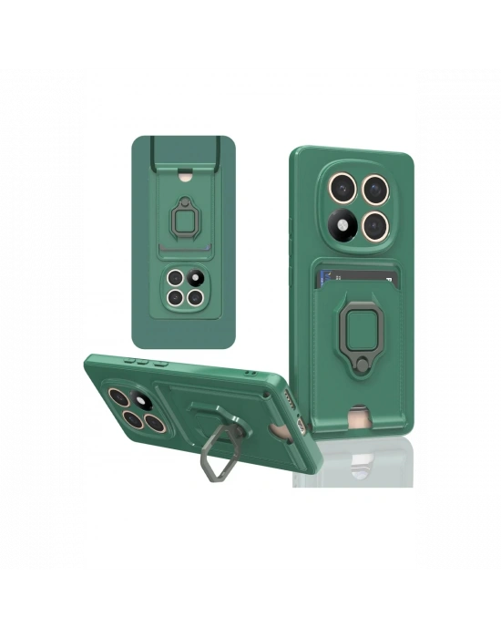 Newface Xiaomi Redmi Note 14 Pro 5G Kılıf Zuma Kartvizitli Yüzüklü Silikon - Yeşil