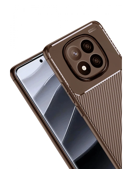 Newface Xiaomi Redmi Note 14 Pro Plus Kılıf Auto Focus Karbon Kapak - Kahverengi