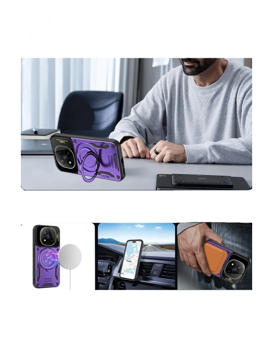 Newface Xiaomi Redmi Note 14 Pro Plus Kılıf Joy Lens Standlı Kapak - Mor