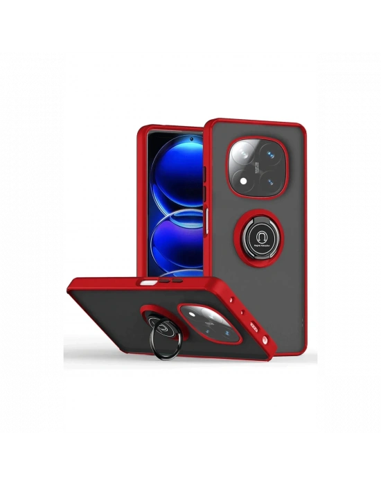 Newface Xiaomi Redmi Note 14 Pro Plus Kılıf Montreal Yüzüklü Silikon Kapak - Kırmızı