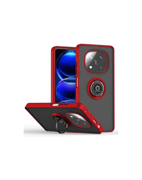 Newface Xiaomi Redmi Note 14 Pro Plus Kılıf Montreal Yüzüklü Silikon Kapak - Kırmızı