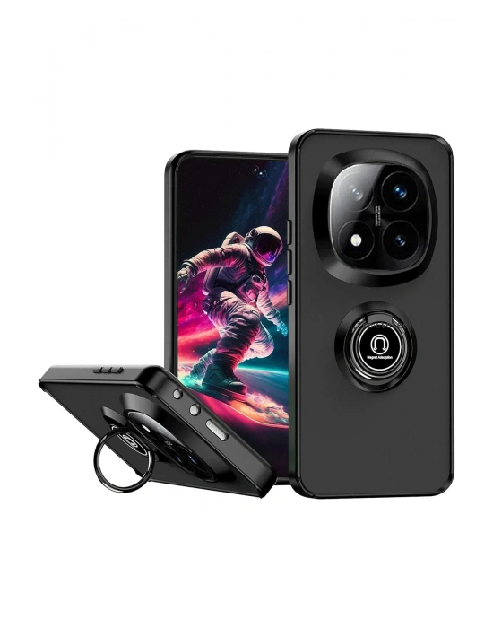 Newface Xiaomi Redmi Note 14 Pro Plus Kılıf Montreal Yüzüklü Silikon Kapak - Siyah