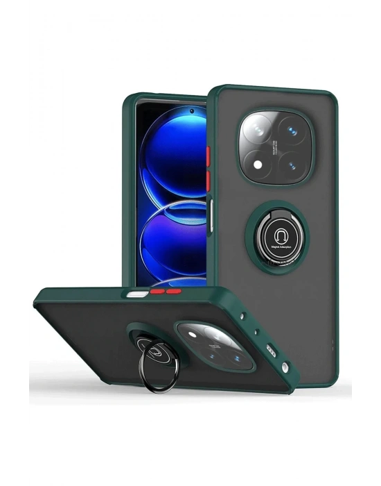 Newface Xiaomi Redmi Note 14 Pro Plus Kılıf Montreal Yüzüklü Silikon Kapak - Yeşil