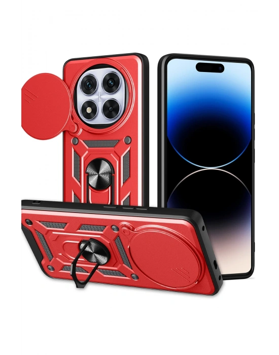 Newface Xiaomi Redmi Note 14 Pro Plus Kılıf Pars Lens Yüzüklü Silikon - Kırmızı