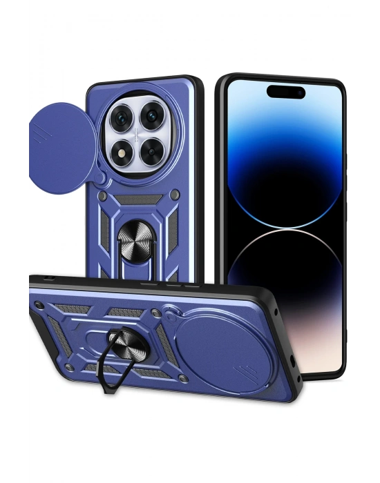 Newface Xiaomi Redmi Note 14 Pro Plus Kılıf Pars Lens Yüzüklü Silikon - Lacivert