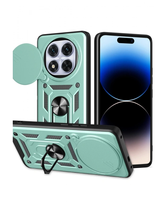 Newface Xiaomi Redmi Note 14 Pro Plus Kılıf Pars Lens Yüzüklü Silikon - Yeşil