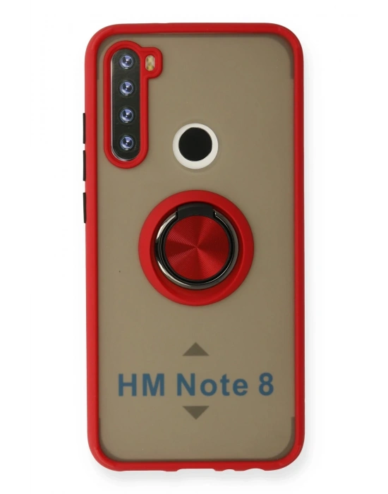 Newface Xiaomi Redmi Note 8 Kılıf Montreal Yüzüklü Silikon Kapak - Kırmızı
