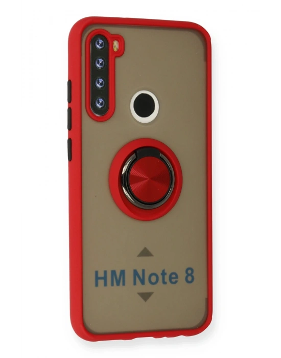 Newface Xiaomi Redmi Note 8 Kılıf Montreal Yüzüklü Silikon Kapak - Kırmızı