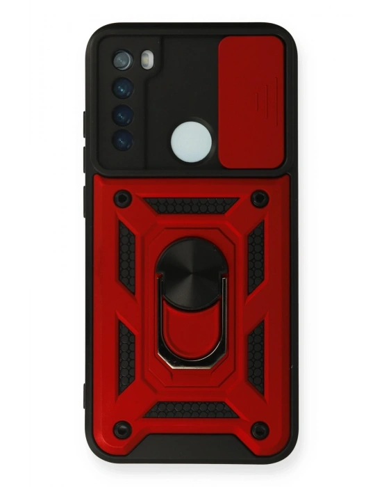 Newface Xiaomi Redmi Note 8 Kılıf Pars Lens Yüzüklü Silikon - Kırmızı