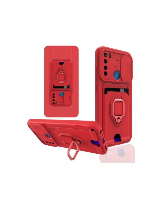 Newface Xiaomi Redmi Note 8 Kılıf Zuma Kartvizitli Yüzüklü Silikon - Kırmızı