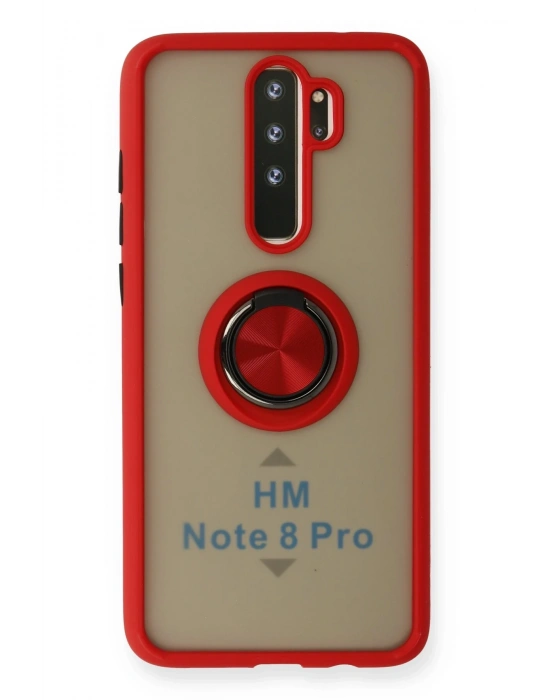 Newface Xiaomi Redmi Note 8 Pro Kılıf Montreal Yüzüklü Silikon Kapak - Kırmızı