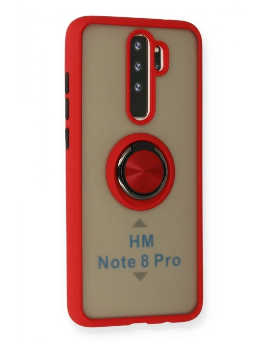 Newface Xiaomi Redmi Note 8 Pro Kılıf Montreal Yüzüklü Silikon Kapak - Kırmızı