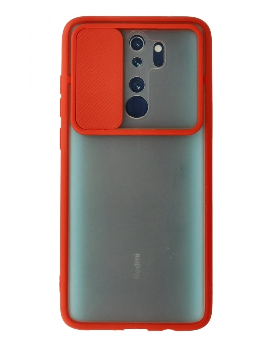 Newface Xiaomi Redmi Note 8 Pro Kılıf Palm Buzlu Kamera Sürgülü Silikon - Kırmızı