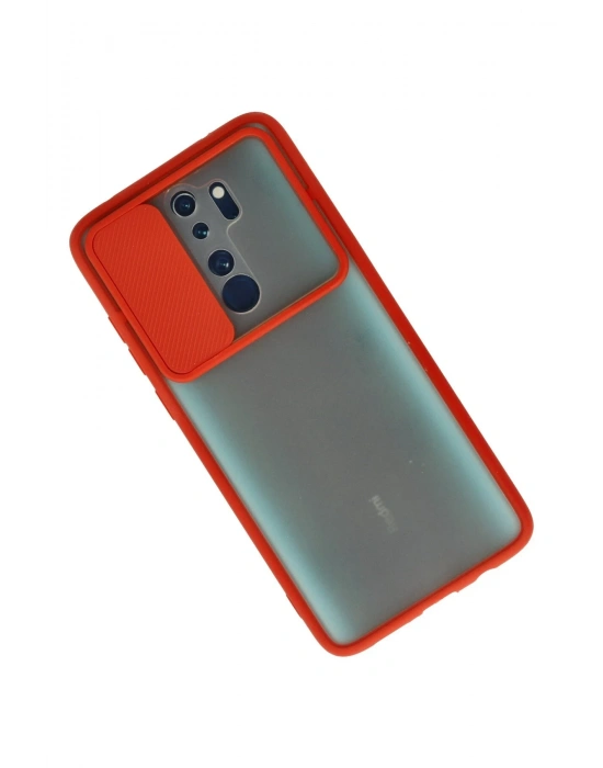 Newface Xiaomi Redmi Note 8 Pro Kılıf Palm Buzlu Kamera Sürgülü Silikon - Kırmızı