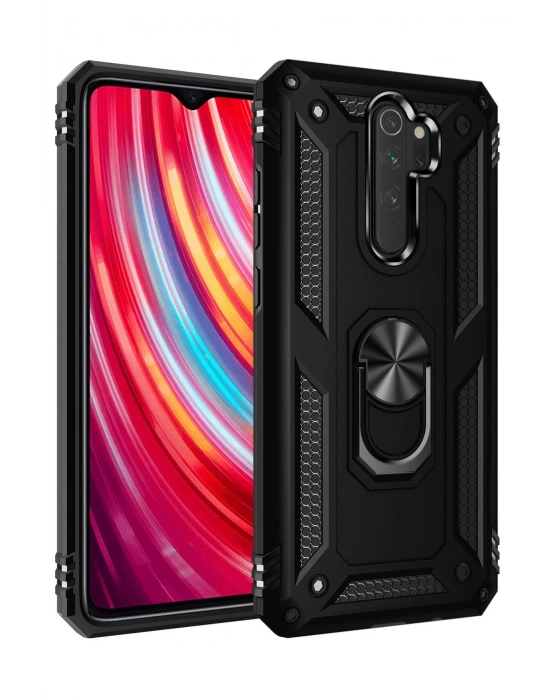 Newface Xiaomi Redmi Note 8 Pro Kılıf Sofya Yüzüklü Silikon Kapak - Siyah