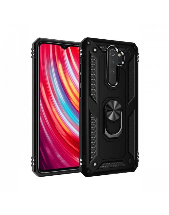 Newface Xiaomi Redmi Note 8 Pro Kılıf Sofya Yüzüklü Silikon Kapak - Siyah