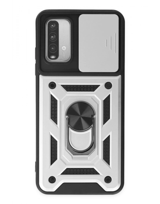 Newface Xiaomi Redmi Note 9 4G Kılıf Pars Lens Yüzüklü Silikon - Gümüş