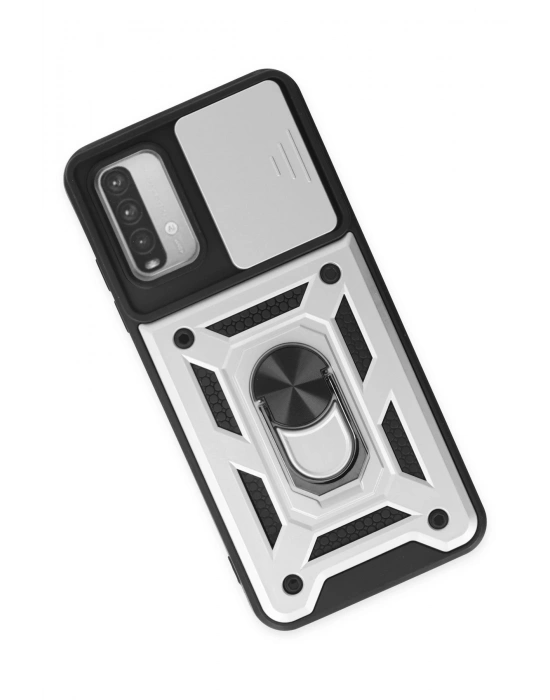 Newface Xiaomi Redmi Note 9 4G Kılıf Pars Lens Yüzüklü Silikon - Gümüş