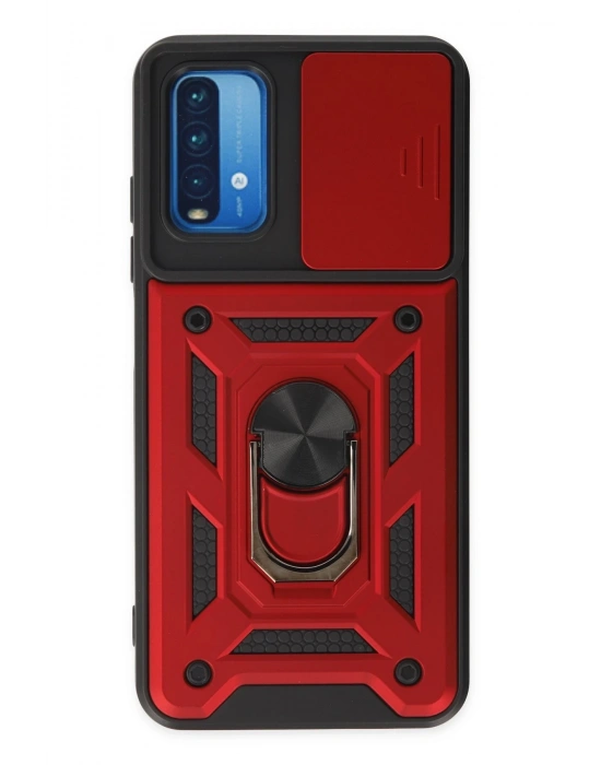 Newface Xiaomi Redmi Note 9 4G Kılıf Pars Lens Yüzüklü Silikon - Kırmızı