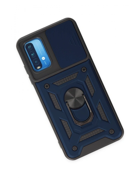 Newface Xiaomi Redmi Note 9 4G Kılıf Pars Lens Yüzüklü Silikon - Lacivert