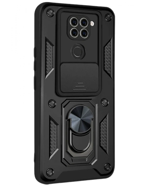 Newface Xiaomi Redmi Note 9 4G Kılıf Pars Lens Yüzüklü Silikon - Siyah