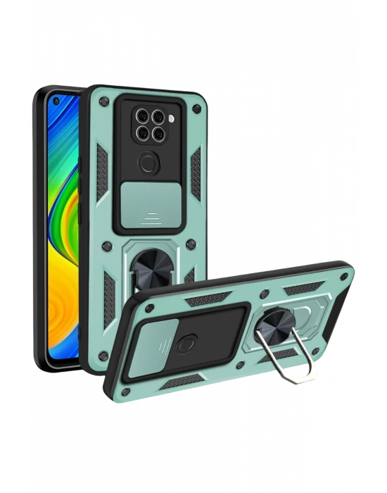 Newface Xiaomi Redmi Note 9 4G Kılıf Pars Lens Yüzüklü Silikon - Yeşil