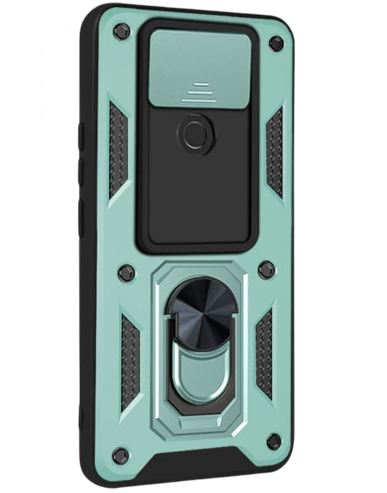 Newface Xiaomi Redmi Note 9 4G Kılıf Pars Lens Yüzüklü Silikon - Yeşil